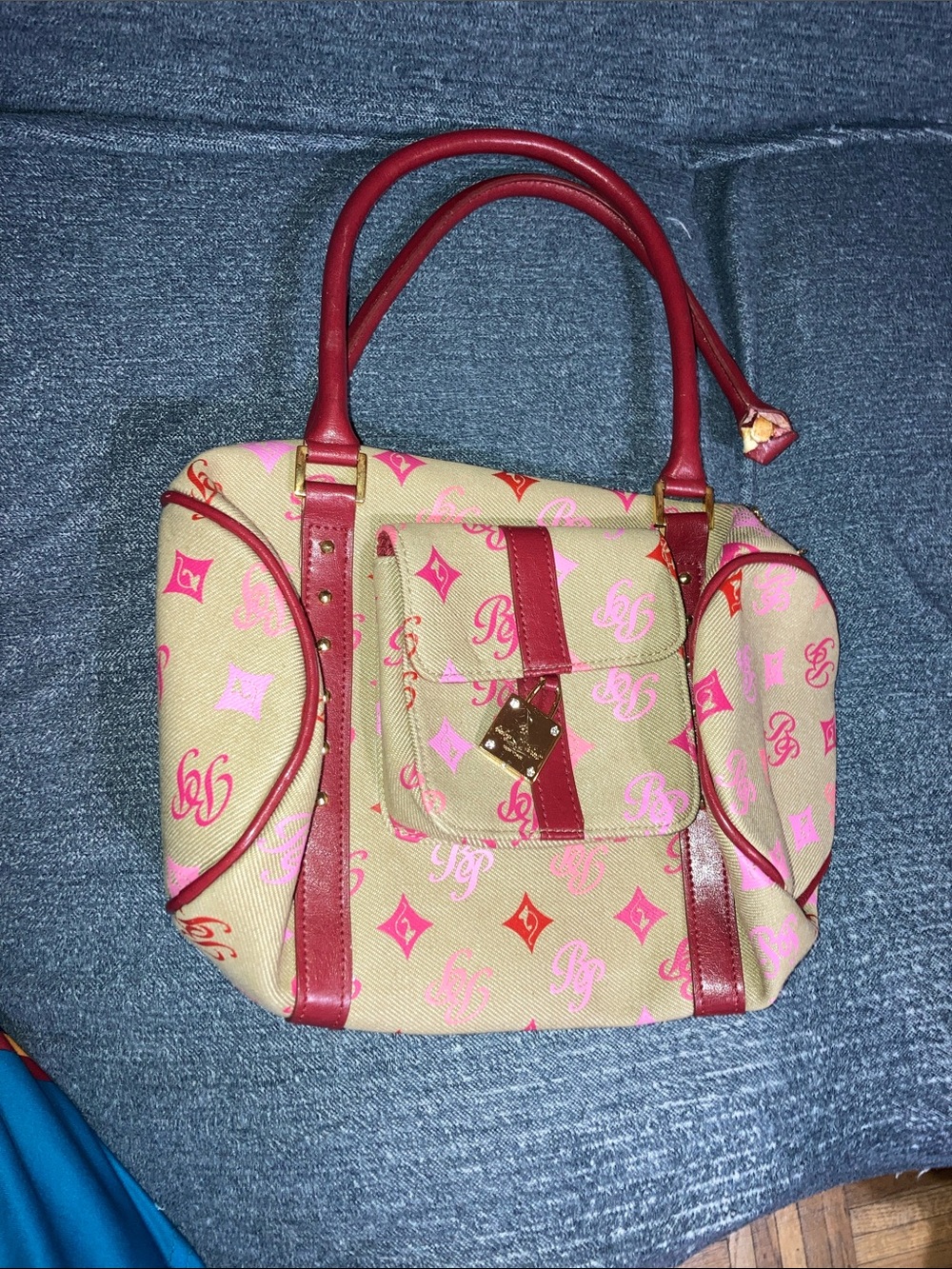 Vintage baby phat Pink and Beige Monogram Tote Handbag